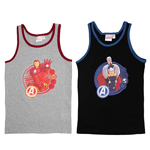 Marvel The Avengers Unterhemd für Jungen Kinder Tank Top Hemdchen Unterwäsche Grau/Schwarz (2er Pack) (as3, Numeric, Numeric_110, Numeric_116, Regular, 110-116) von United Labels