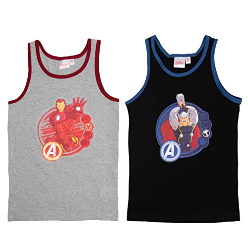 Marvel The Avengers Unterhemd für Jungen Kinder Tank Top Hemdchen Unterwäsche Grau/Schwarz (2er Pack) (as3, Numeric, Numeric_122, Numeric_128, Regular, 122-128) von United Labels