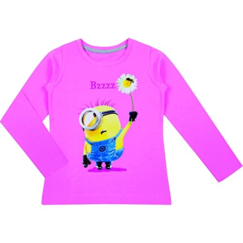 Minions Pullover für Mädchen - Bzzzz Sweatshirt Kinder Shirt langärmlig Rundhalsausschnitt Pink (as3, Numeric, Numeric_110, Numeric_116, Regular) von United Labels