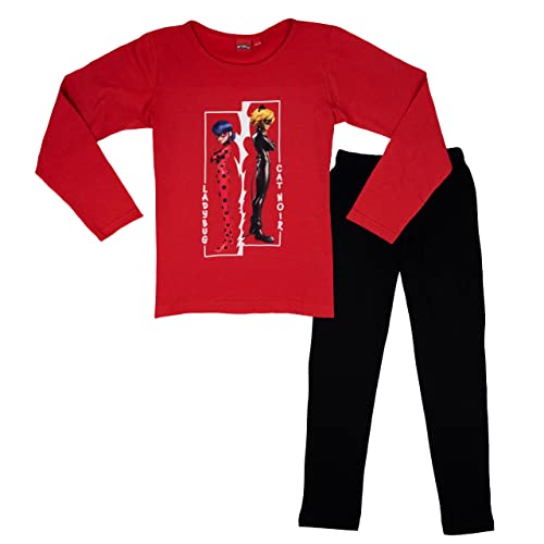 Miraculous Schlafanzug für Mädchen - Best Friends - Kinder Pyjama Set Langarm Oberteil mit Hose Rot/Schwarz (as3, Numeric, Numeric_122, Numeric_128, Regular) von United Labels