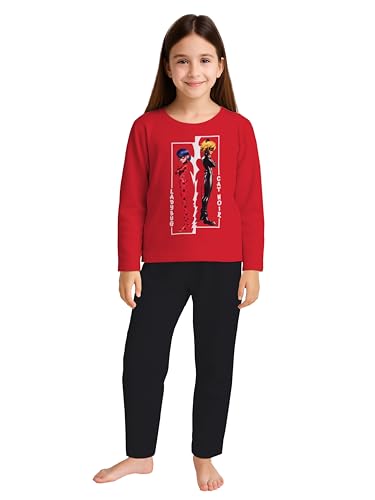 Miraculous Schlafanzug für Mädchen - Best Friends - Kinder Pyjama Set Langarm Oberteil mit Hose Rot/Schwarz (as3, Numeric, Numeric_134, Numeric_140, Regular) von United Labels