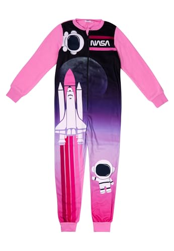 NASA Jumpsuit für Mädchen - Overall Kinder Pyjama Schlafanzug Langarm Rosa/Pink (DE/NL/SE/PL, Numerisch, 134, 140, Regular, Rosa/Pink) von United Labels