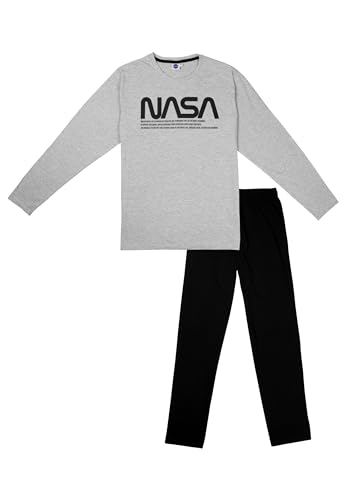 NASA Schlafanzug für Herren Pyjama Set Langarm Oberteil mit Hose Grau/Schwarz (DE/NL/SE/PL, Alphanumerisch, L, Regular, Regular, Grau/Schwarz) von United Labels