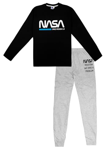 NASA Schlafanzug für Herren Pyjama Set Langarm Oberteil mit Hose Schwarz/Grau (DE/NL/SE/PL, Alphanumerisch, M, Regular, Regular, Schwarz/Grau) von United Labels