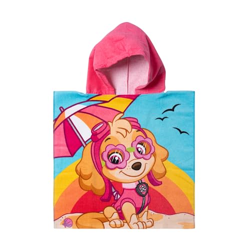 United Labels Paw Patrol Badeponcho für Mädchen, Bunt, Skye, 50 x 100 cm, 100% Baumwolle, Kinder Badehandtuch mit Kapuze, Handtuch Poncho von United Labels