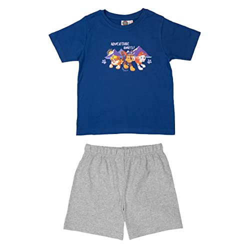 Paw Patrol Schlafanzug für Jungen Kinder Pyjama Set Kurzarm Oberteil mit Hose Blau/Grau (as3, Numeric, Numeric_110, Numeric_116, Regular, 110-116) von United Labels