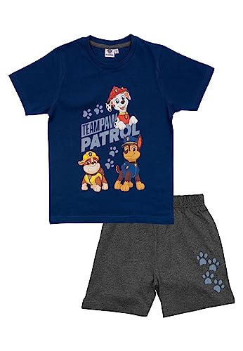 Paw Patrol Schlafanzug für Jungen -Team Paw Patrol - Kinder Pyjama Set Kurzarm Oberteil mit Hose Blau/Grau (as3, Numeric, Numeric_110, Numeric_116, Regular) von United Labels