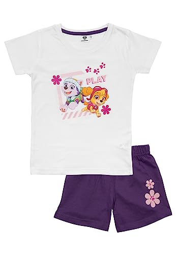 Paw Patrol Schlafanzug für Mädchen - Play - Kinder Pyjama Set Kurzarm Oberteil mit Hose Weiß/Lila (as3, Numeric, Numeric_122, Numeric_128, Regular) von United Labels