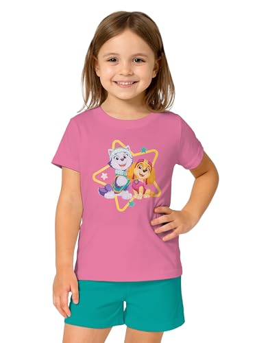 Paw Patrol Schlafanzug für Mädchen - Skye & Everest Kinder Pyjama Set Kurzarm Oberteil mit Hose Pink/Türkis (as3, Numeric, Numeric_110, Numeric_116, Regular, 110-116) von United Labels