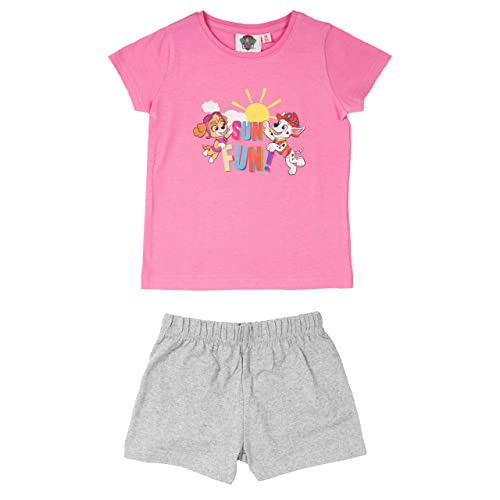 Paw Patrol Schlafanzug für Mädchen - Sun Fun! Kinder Pyjama Set Kurzarm Oberteil mit Hose Rosa/Grau (as3, Numeric, Numeric_110, Numeric_116, Regular, 110-116) von United Labels