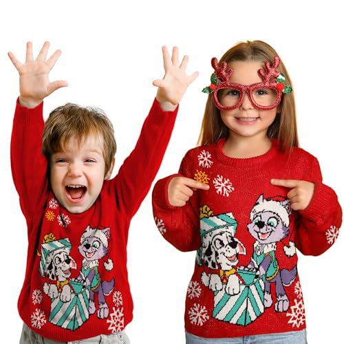 United Labels Paw Patrol Pullover Marshall und Everest, Rot, 122 128, Weihnachtspullover für Kinder, Winter Strickpullover für Jungen und Mädchen von United Labels
