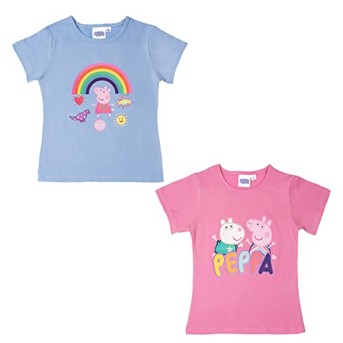 Peppa Wutz Kinder T-Shirt Mädchen Oberteil kurzärmlig Pink/Blau (2er Pack) (as3, Numeric, Numeric_110, Numeric_116, Regular, 110-116) von United Labels