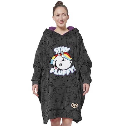 United Labels Pummel & Friends Oversize Hoodie Decke mit Ärmeln und Kapuze für Damen, Schwarz, Pummeleinhorn, Kuschelpullover Einheitsgröße, Flauschiger Deckenpullover von United Labels