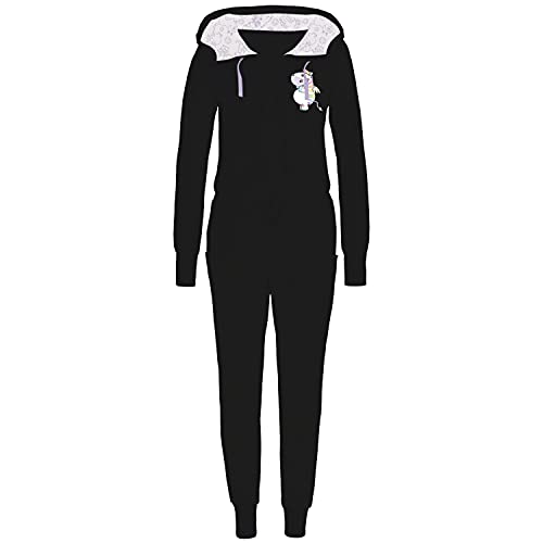 Pummel & Friends - Pummeleinhorn Damen Jumpsuit mit Kapuze Overall Onesie Pyjama Schlafanzug Schwarz - XL von United Labels