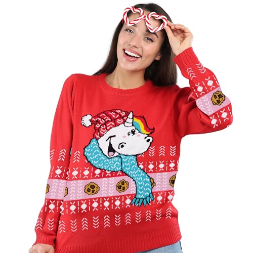 Pummel & Friends Winterpullover Unisex - Pummeleinhorn Winter Strick Pullover Sweatshirt Ugly Christmas Sweater Weihnachten für Herren & Damen Rot von United Labels
