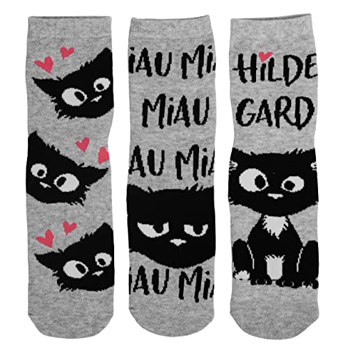 Ralf Schmitz Socken - Wilde Hilde Unisex Sneaker Hildegard Katze Grau/Schwarz (3er Pack) von United Labels