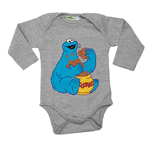 Sesamstraße Baby Body Krümelmonster - Cookies Unisex Strampler Schlafstrampler Langarm Grau (62-68) von United Labels