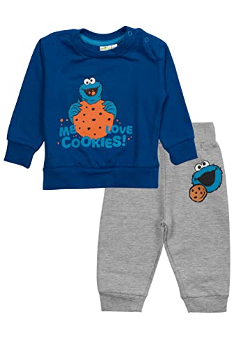 Sesamstraße Baby Set - Krümelmonster Unisex Oberteil Pullover mit Hose 2-Teiler Grau/Blau (62-68) von United Labels