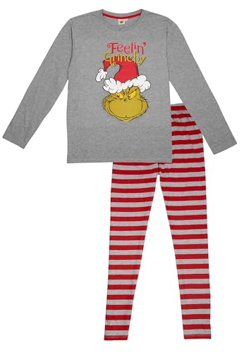 The Grinch Schlafanzug für Damen und Herren Pyjama Set Langarm Oberteil mit Hose Grau/Rot (DE/NL/SE/PL, Alphanumerisch, XL, Regular, Regular) von United Labels