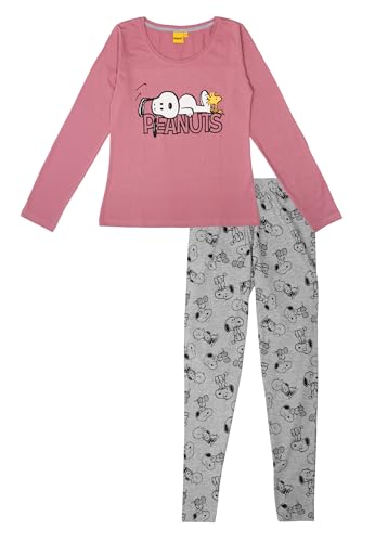 The Peanuts Snoopy Schlafanzug für Damen - Pyjama Set Langarm Oberteil mit Hose Rosa/Grau (DE/NL/SE/PL, Alphanumerisch, M, Regular, Regular, Rosa/Grau) von United Labels