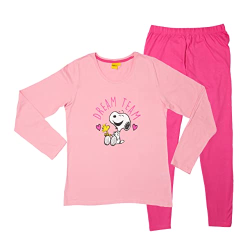 The Peanuts Snoopy Schlafanzug für Damen Pyjama Set Langarm Oberteil mit Hose Rosa Dream Team (as3, Alpha, x_l, Regular, Regular) von United Labels