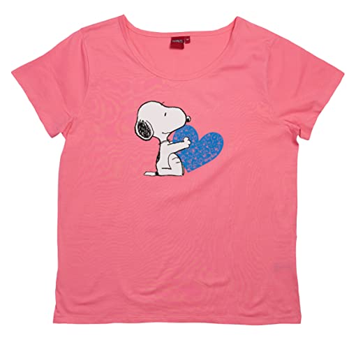 The Peanuts T-Shirt für Damen - Snoopy Shirt Oberteil Frauen Top kurzärmlig Pink (L) von United Labels