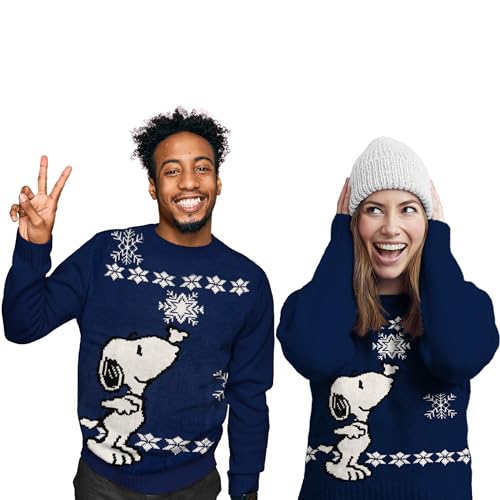 The Peanuts Winterpullover Unisex - Snoopy Winter Strick Pullover Sweatshirt Ugly Sweater für Herren & Damen Blau (as3, Alpha, l, Regular, Regular) von United Labels