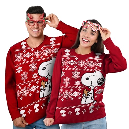 The Peanuts Weihnachtspullover Unisex - Snoopy Winter Strick Pullover Sweatshirt Ugly Christmas Sweater Weihnachten für Herren & Damen Rot (as3, Alpha, m, Regular, Regular) von United Labels
