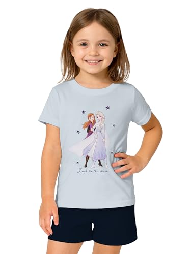 United Labels Disney Frozen - Die Eiskönigin Schlafanzug für Mädchen - Look to The Stars Kinder Pyjama Set Kurzarm Oberteil mit Hose Blau/Schwarz von United Labels