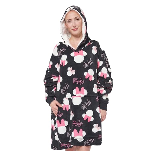 United Labels Disney Minnie Mouse Oversize Hoodie Decke mit Ärmeln und Kapuze für Damen, Schwarz, Kuschelpullover Einheitsgröße, Flauschiger Deckenpullover von United Labels