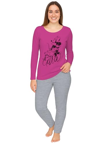Disney Minnie Mouse Schlafanzug für Damen - So extra Pyjama Set Langarm Oberteil mit Hose Pink/Grau (M) von United Labels