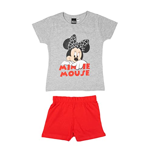 Disney Minnie Mouse Schlafanzug für Mädchen Kinder Pyjama Set Kurzarm Oberteil mit Hose Grau/Rot (as3, Numeric, Numeric_122, Numeric_128, Regular, 122-128) von United Labels