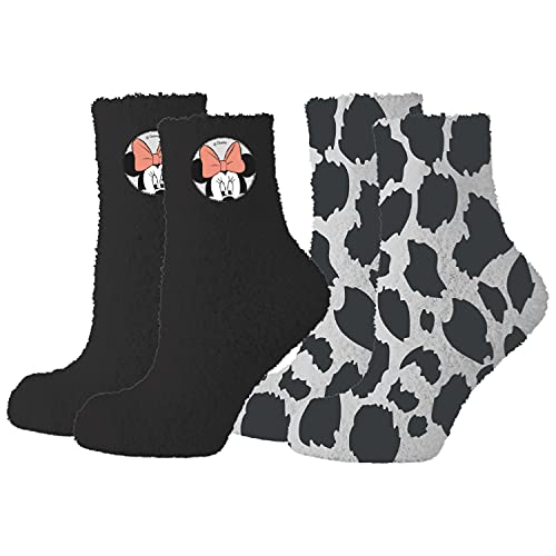 United Labels Disney Minnie Mouse Socken Kuschelsocken für Damen Sneaker Schwarz/Grau (2er Pack) Gr. 35-38 von United Labels