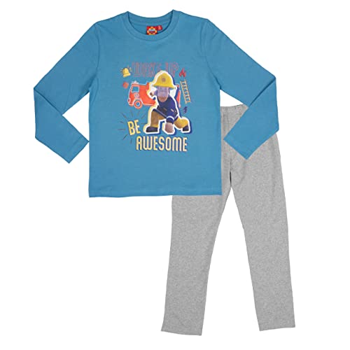 United Labels Feuerwehrmann Sam Schlafanzug für Jungen - Wake up, be Awesome Kinder Pyjama Set Langarm Oberteil mit Hose Blau/Grau (as3, Numeric, Numeric_110, Numeric_116, Regular, 110-116) von United Labels