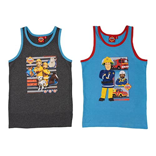 United Labels Feuerwehrmann Sam Unterhemd für Jungen Kinder Tank Top Hemdchen Unterwäsche Blau/Grau (2er Pack) (110-116) von United Labels