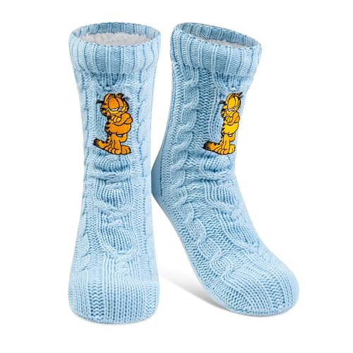 United Labels Garfield Kuschelsocken für Damen, Blau, OneSize 38-43, flauschige Stoppersocken mit Sherpa Futter, warme Socken, Hüttensocken von United Labels