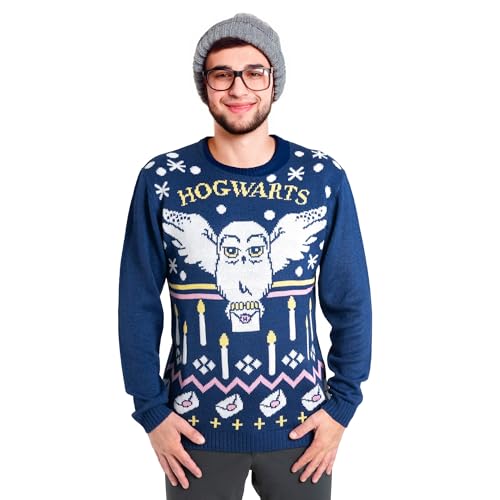 United Labels Harry Potter Hedwig Weihnachtspullover, Merch für Damen und Herren, Blau, Sweatshirt in Größe XL, 100% Polyacryl von United Labels
