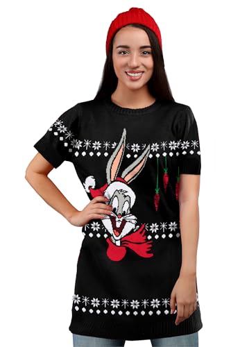 United Labels Looney Tunes Strickkleid für Damen - Bugs Bunny Weihnachten Winter Strick Christmas Weihnachten Grau (M) von United Labels