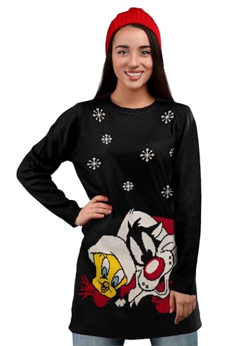 United Labels Looney Tunes Strickkleid für Damen - Sylvester und Tweety Weihnachten Winter Strick Christmas Weihnachten Schwarz (as3, Alpha, s, Regular, Regular) von United Labels