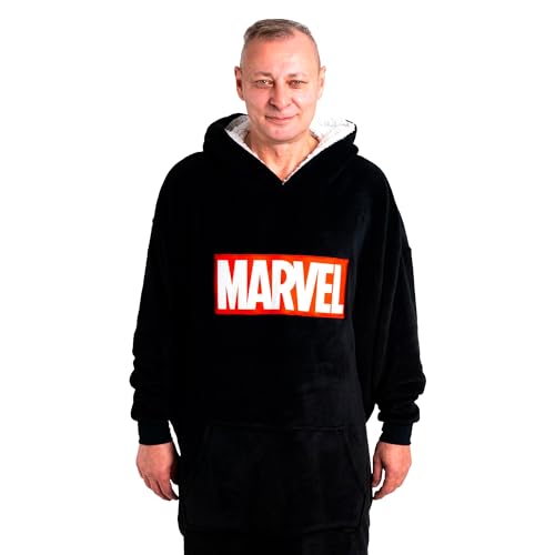 United Labels Marvel Oversize Hoodie Decke mit Ärmeln und Kapuze für Herren, Schwarz, Kuschelpullover Einheitsgröße, Flauschiger Deckenpullover von United Labels