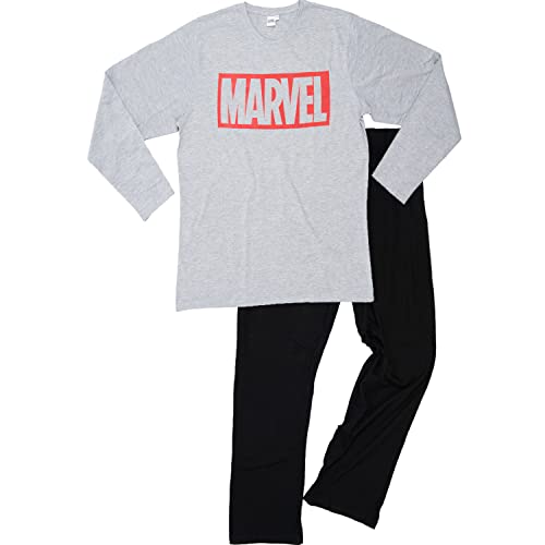 Marvel Männer Pyjama Schlafanzug Set Langarm Oberteil mit Hose Schwarz/Grau Gr. L von United Labels