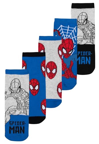United Labels Marvel Spiderman Socken für Jungen Sneaker Kindersocken Kinder Söckchen Blau/Grau (5er Pack) (DE/NL/SE/PL, Numerisch, 35, 38, Regular, Blau/Grau) von United Labels