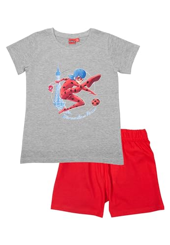 United Labels Miraculous Schlafanzug für Mädchen - Ladybug Kinder Pyjama Set Kurzarm Oberteil mit Hose Grau/Rot (DE/NL/SE/PL, Numerisch, 134, 140, Regular, Grau/Rot) von United Labels