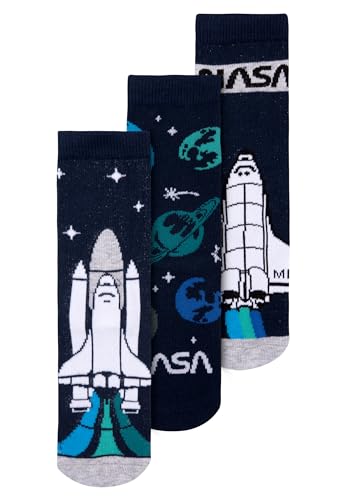 United Labels NASA Socken für Jungen - Kinder Sneaker Kindersocken Söckchen Blau (3er Pack) (DE/NL/SE/PL, Numerisch, 31, 34, Regular, Blau) von United Labels