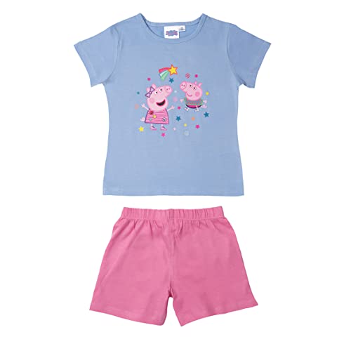 United Labels Peppa Wutz Schlafanzug für Mädchen Kinder Pyjama Set Kurzarm Oberteil mit Hose Blau/Pink (as3, Numeric, Numeric_110, Numeric_116, Regular, 110-116) von United Labels