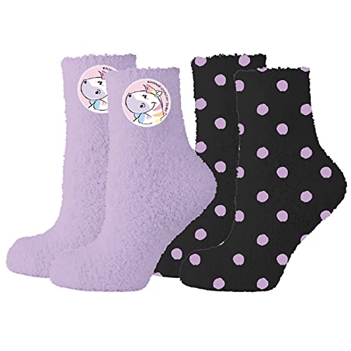 Pummel & Friends - Pummeleinhorn Zebrasus Flauschige Kuschelsocken Wintersocken Socken für Damen Lila Schwarz (2er Pack) Gr. 35-38 von United Labels