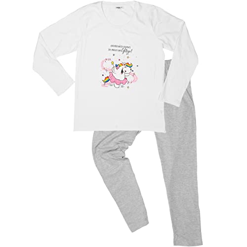 Pummel & Friends Schlafanzug für Damen Pummelfee - Unterschätze Niemals die Macht von Glitzer! Pyjama Set Langarm Oberteil mit Hose Weiß/Grau (M) von United Labels