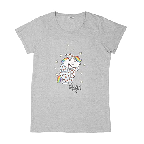 Pummel & Friends Schlafshirt für Damen Pummeleinhorn - Good Night Nachthemd Pyjama kurzärmlig Oberteil Grau (L) von United Labels