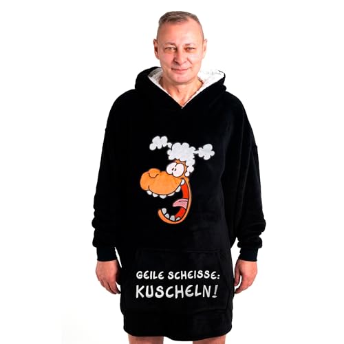 United Labels Ralph Ruthe Oversize Hoodie Decke mit Ärmeln und Kapuze für Herren und Damen, Schwarz, Thorsten Dörnbach, Kuschelpullover Einheitsgröße, Flauschiger Deckenpullover von United Labels