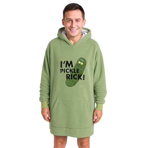 United Labels Rick and Morty Oversize Hoodie Decke mit Ärmeln und Kapuze für Herren, Grün, Pickle Rick, Kuschelpullover Einheitsgröße, Flauschiger Deckenpullover von United Labels